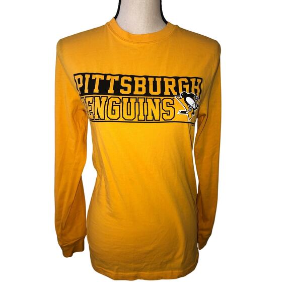 Pittsburgh Penguins Shirt Size S Gold Long Sleeve Tee NHL Hockey Crew Neck - Picture 1 of 6